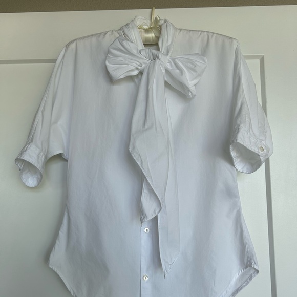 Ralph Lauren Blue Label Tops - Ralph Lauren Blue Label White Bow Tie Short Sleeve Blouse